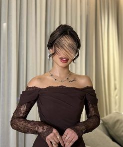 Alternative view of روز المها - فستان ناعم جورجيت اكماد دانتيل