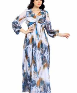 تريجر آيلاند - فستان مشجر طويل باكمام طويل بنقوشات