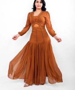 أوبرا فاشن - فستان سهرة شيفون حرير مع خطوط كرستال وقصة كسرات من الأسفل طبقات