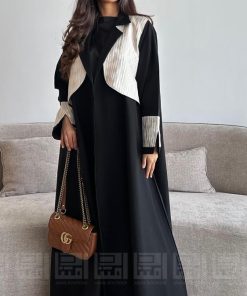 Alternative view of دار امتنان - عباية سوداء ربع كلوش بتفاصيل جاكار سكري مذهب- 1543