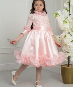 Alternative view of لورا فاشن - فستان أطفال وردي ساتان بتصميم راقٍ