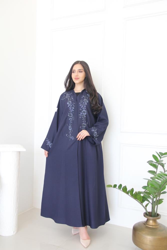 عباية بقماش سراميك كحلي مع شك انيق - Image 4