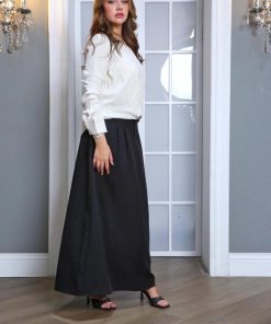 Alternative view of أوبرا فاشن - بلوزة لون ابيض مخططة بالأسود قماش كتان ناعم