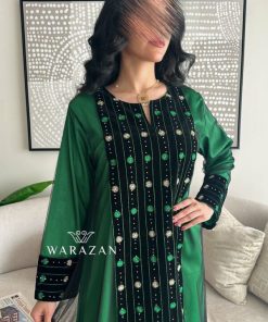 ورزان - جلابية راقية بـ كلفة مع فصوص باللون الأخضر