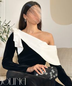 Alternative view of جولينا - فستان مخملي أسود مع فيونكة بيضاء