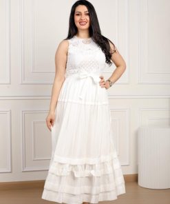 Alternative view of أوبرا فاشن - فستان ميدي قماش كريب جوبير الصدر مخرم طبقات من الاسفل