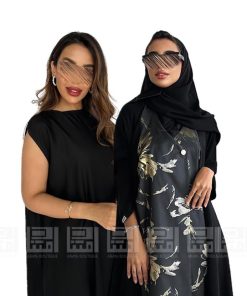 دار امتنان - بكج عباية سوداء نصف كلوش بجاكار ملون 1491