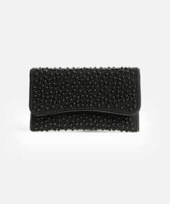 أوبرا فاشن - شنطة سهرة مرصعة بحبيبات لول لامعة بتصميم فاخر لون أسود