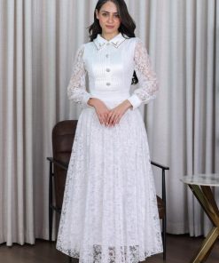 تريجر آيلاند - فستان طويل دانتيل بياقة غلاب كرستال