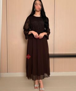 Alternative view of بينوش  - فستان دانتيل و تل بليسيه ناعم مع اكمام واسعة