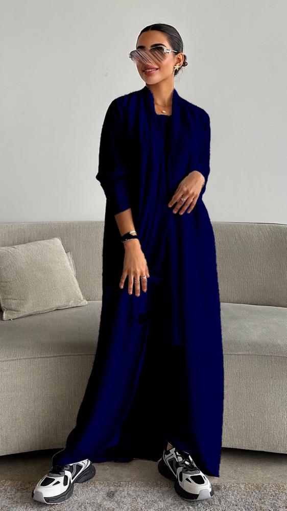 دار امتنان - عباية كحلية صيفية ثلاث قطع بتصميم عصري من الحرير المغسول- 1560 - Image 3