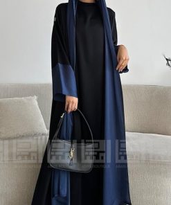 دار امتنان - عباية صيفية يومية أنيقة بقصة A Line من قماش بلاك بيري باللون الأزرق الداكن- 1443