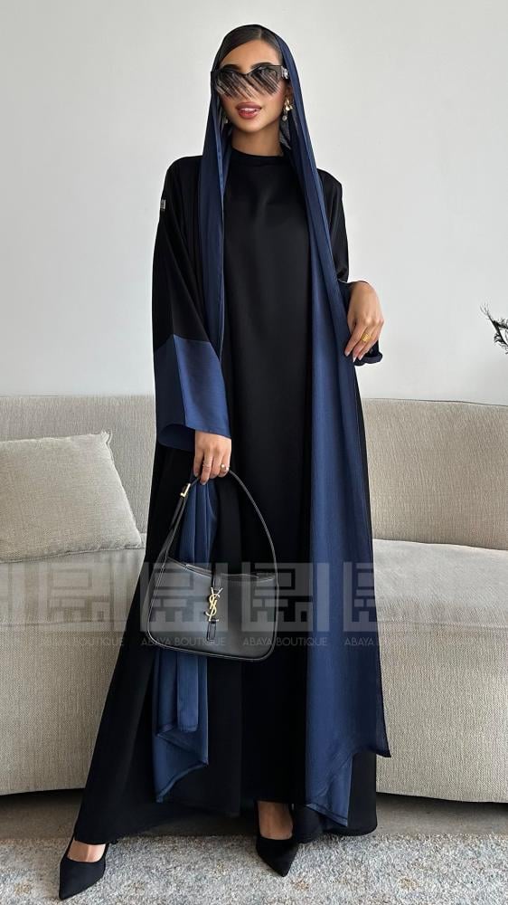دار امتنان - عباية صيفية يومية أنيقة بقصة A Line من قماش بلاك بيري باللون الأزرق الداكن- 1443