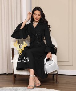 Alternative view of روز المها - فستان أسود تفته مطرز بكريستال