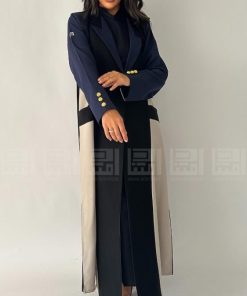 دار امتنان - عباية سوداء ربع كلوش بليزر بتفاصيل كحلي وبيج بقماش ليمار البارد- 1435