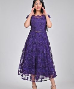 Alternative view of أوبرا فاشن - فستان سهرة ميدي دانتيل على ورود شيفون راقي