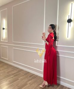 Alternative view of روز المها - فستان شيفون أحمر بقطعتين وأكمام واسعه