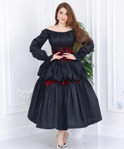 Alternative view of تريجر آيلاند - فستان اسود مثير بطبقات كلاسيكية بالاسفل وقصة صدر واسعة واكمام