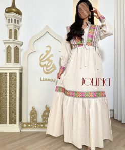 جولينا  - جلابية واسعة أوف وايت بنقوش تراثية