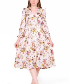 تريجر آيلاند - فستان مشجر ميدي بأكمام طويلة وياقة V