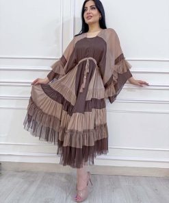 Alternative view of أوبرا فاشن - فستان ميدي ناعم اورجانزا وتل مع ربطة بالخصر