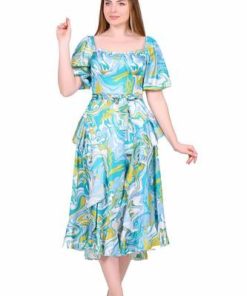 تريجر آيلاند - فستان مشجر ميد بأكمام قصيرة