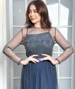 أوبرا فاشن - بلوزة قماش تل مزينه بكرستال