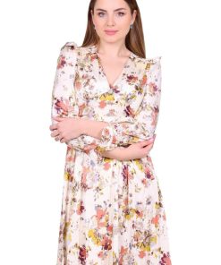 Alternative view of تريجر آيلاند - فستان مشجر ميدي بأكمام طويلة وياقة V