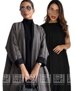 دار امتنان - بكج عباية شتوية دبل فيس أنيقة باللونين الأسود والرمادي- 1521