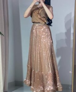 أوبرا فاشن - طقم نسائي سهرة بلوزة شيفون وتنورة ترتر