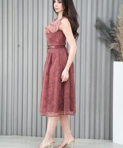 Alternative view of أوبرا فاشن - فستان ميدي طوبي اورجانزا مطرز بورود بالصدر