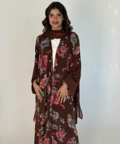 Alternative view of عزة المتميزة - عباية الحرير بالورود بني2