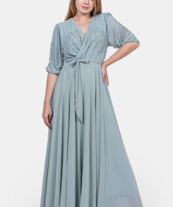 Alternative view of تريجر آيلاند - فستان سهرة طويل شيفون مزين من الصدر و الاكمام