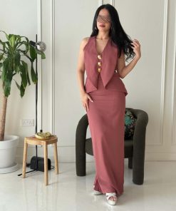 Alternative view of أوبرا فاشن - فستان كريب أوف شولدر طويل لون وردي