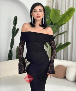 بينوش - فستان ناعم دانتيل اوف شولدر بأكمام طويلة