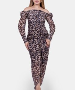 تريجر آيلاند - فستان تايجر نمري طويل ماسك اوف شولدر اكمام طويلة