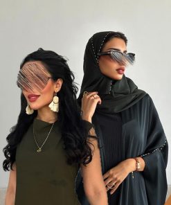 دار امتنان - بكج عباية البشت الأخضر الكريستالي و فستان زيتوني- 1595