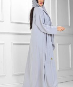 Alternative view of عبايات روزا - طقم عباية + صديري وبنطلون منسوج من قماش الكريب المقلم الفاخر مع الطرحة