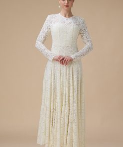 اكتان - فستان دانتيل سكري طويل بأكمام كاملة