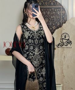 جولينا  - جلابية لون اسود مطرزه ذهبي قطعتين