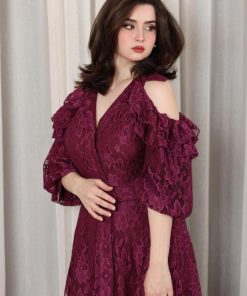 Alternative view of أوبرا فاشن - فستان طويل دانتيل اكتاف مكشوف قلاب مفتوح من الاسفل