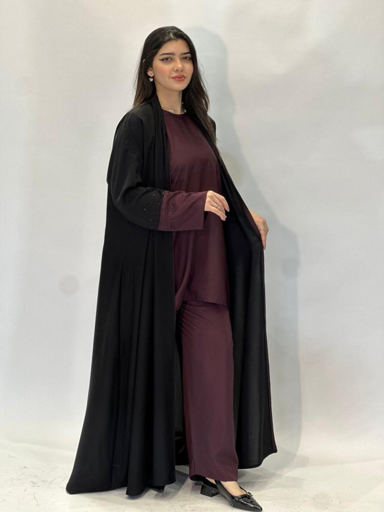 مارينا للعبايات - عباية السفر كم عنابي بكرستال - Image 3