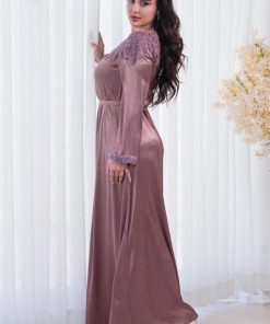 Alternative view of أوبرا فاشن - جلابية سهرة لون زهري ستان حرير مكسر اكمام طويلة