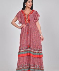 أوبرا فاشن - جلابية قماش كتان بنقش غجري