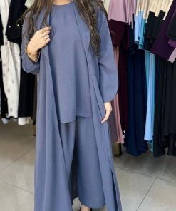 مارينا للعبايات - طقم عبايه 3 قطع لون سماوي