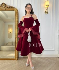 Alternative view of جولينا - فستان عنّابي مخملي بأكمام