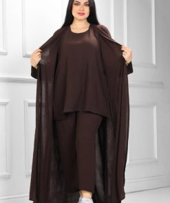 عبايات روزا - طقم ثلاث قطع عباية+صديري+بنطلون منسوجة من قماش الكريب الناعم مع طرحه مجاناً