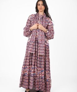 Alternative view of أوبرا فاشن - جلابية كويتية لون عنابي مشجرة مع سكارف