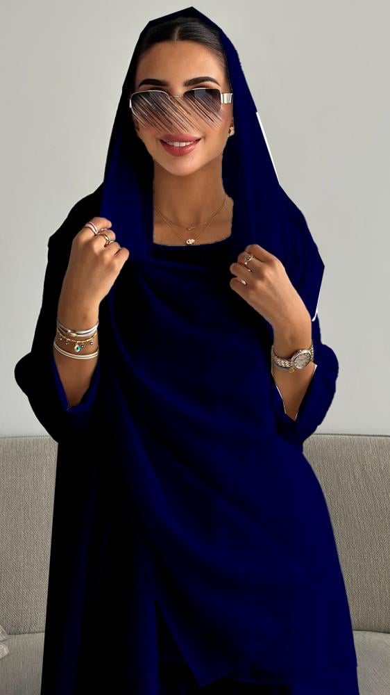 دار امتنان - عباية كحلية صيفية ثلاث قطع بتصميم عصري من الحرير المغسول- 1560 - Image 8