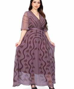 تريجر آيلاند - فستان مشجر بني شيفون بأكمام قصيره